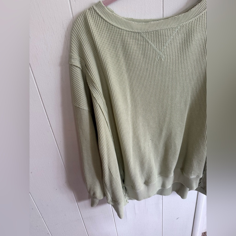 AMERICAN EAGLE LIGHT GREEN BIG HUG LONG SLEEVE WAFFLE PULLOVER TOP-XS - Picture 3 of 4